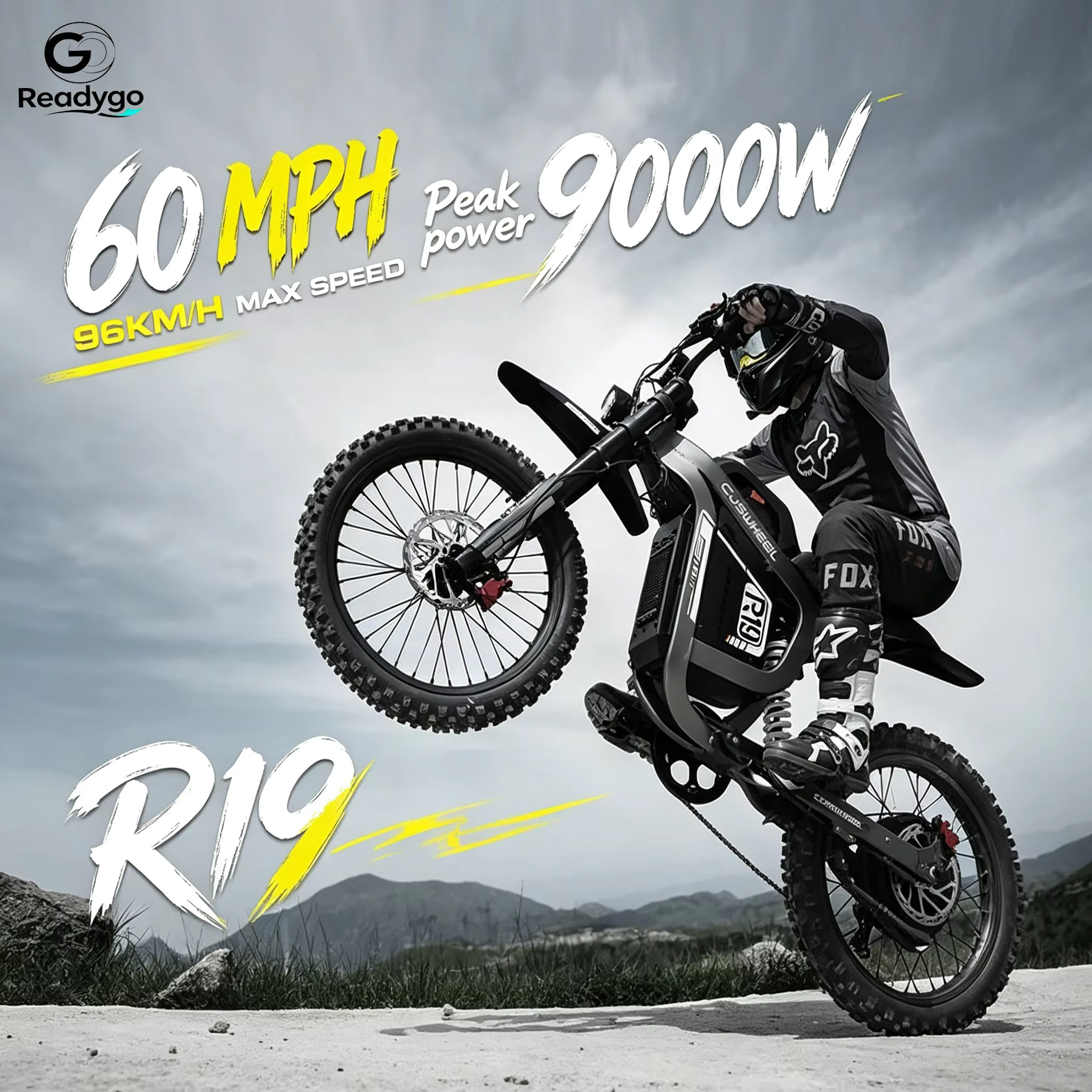 Readygo COSWHEEL R19 Moto électrique tout-terrain 9000W Haute puissance Batterie 72V40Ah Adulte Vitesse maximale 96