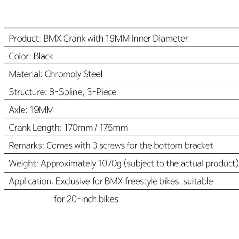 Pédalier BMX 8T * 19mm * 170/175mm