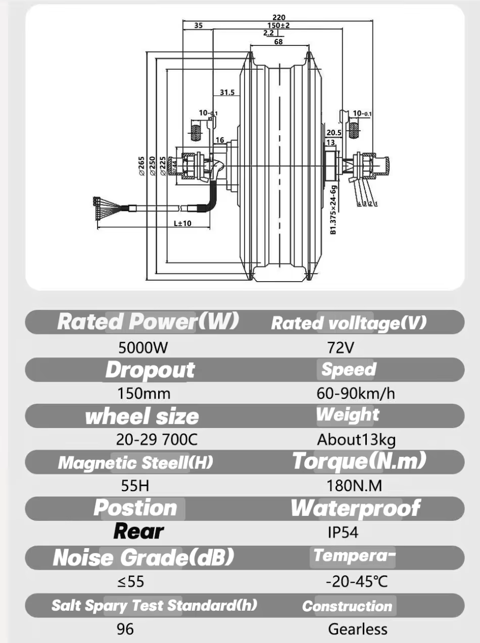 Moteur de vélo électrique Jueshuai-MXUS 72V 5000W sans balais et sans engrenage