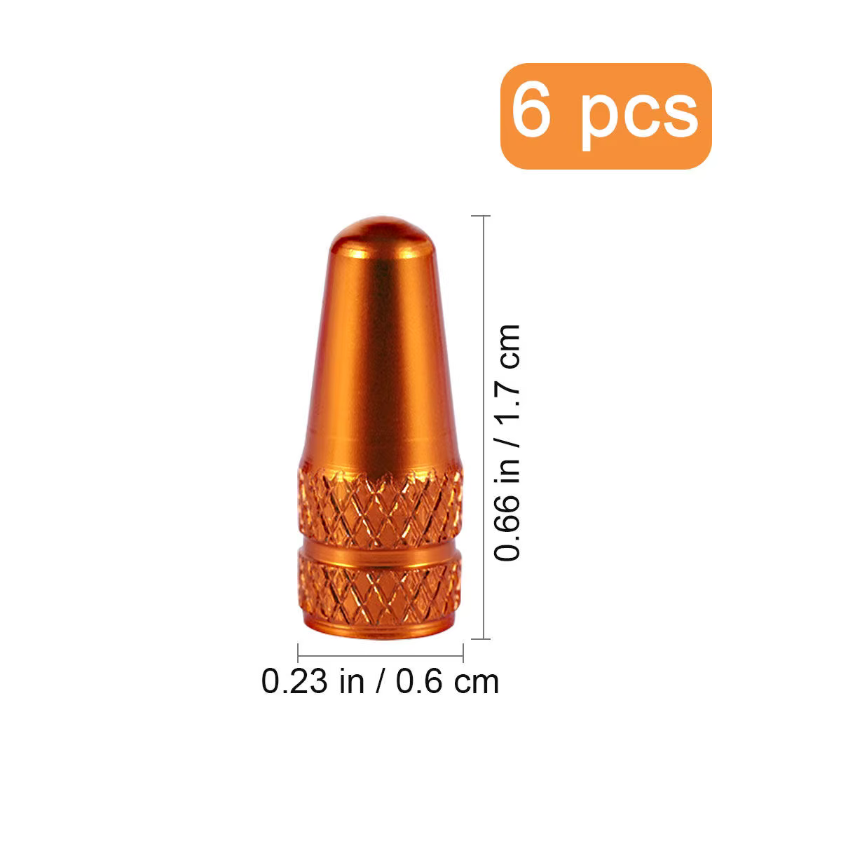 6 capuchons de valve de vélo orange de style français en alliage d'aluminium anodisé