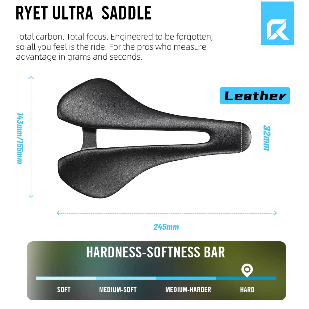 RYET selle de vélo entièrement en carbone ultralégère 81g/87g haut en cuir 7x9mm Rails