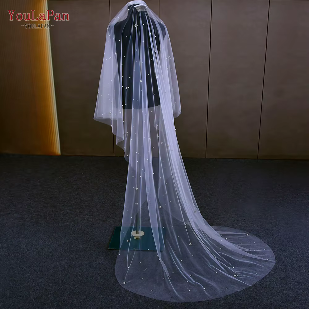 Voiles de mariée YouLaPan, voile de mariée en perles Voie Lactée couvrant le devant et le dos, fascinateur de mariée pour mariages, voile à 2 niveaux avec perles mélangées V186