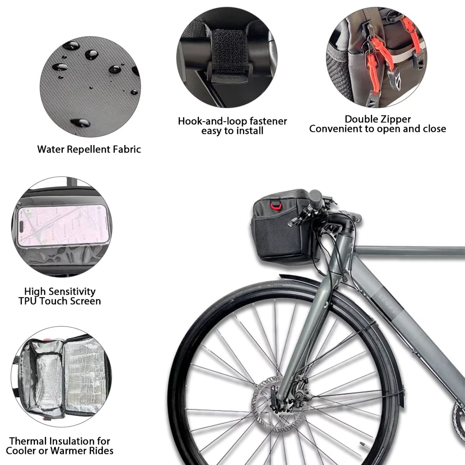 Toptrek 4L sac de guidon de vélo grande capacité isolé stockage de voiture sac