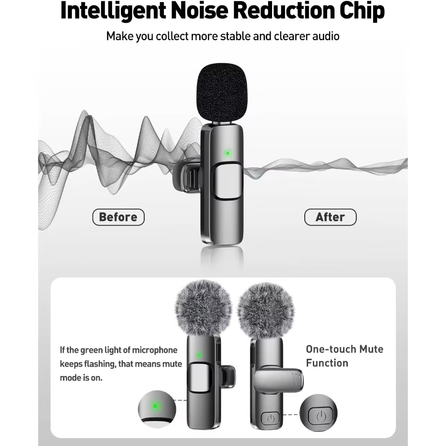 Mini microphone sans fil Lavalier pour Android, micro cravate avec réduction du bruit pour Vlog, YouTube, TikTok, enregistrement audio et vidéo