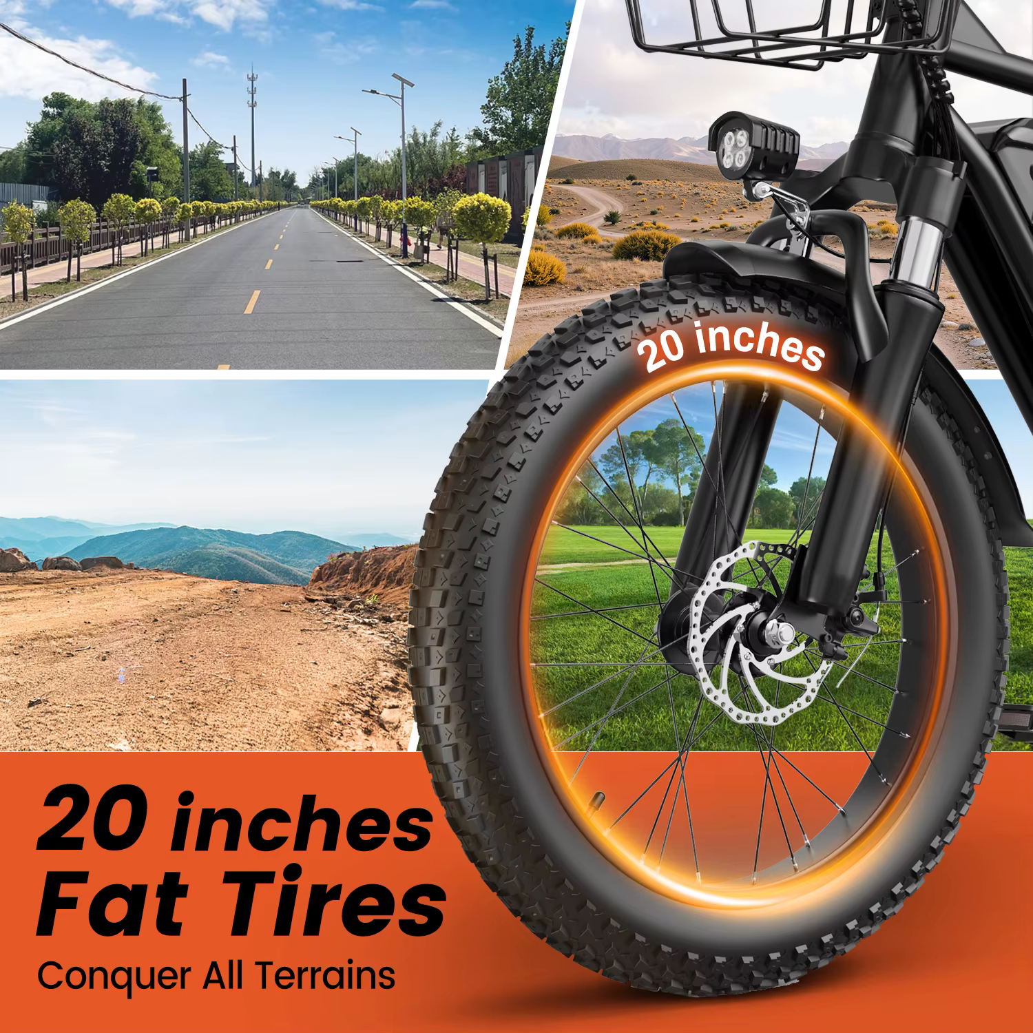 Vélo électrique Kickwey LD20 250W & 1000W 48V 20AH avec pneus larges 20x3 pouces