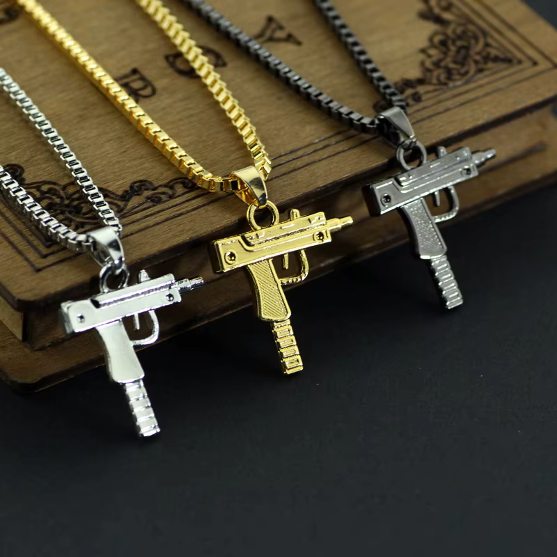 Collier pendentif en forme de pistolet gothique, bijoux tendance punk hip-hop pour hommes et femmes, accessoire pour club, bar, fête