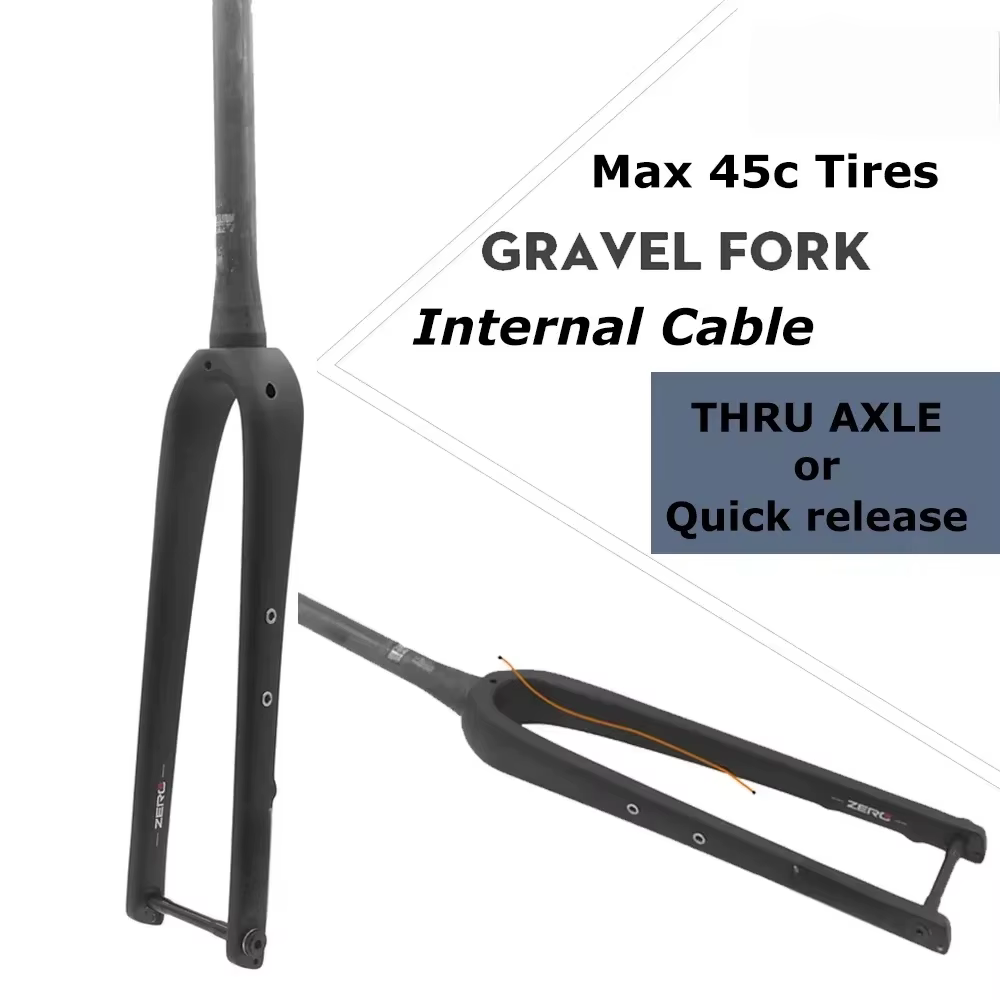 Fourche en carbone gravier - Routage de câbles interne - Dégagement des pneus 700x45c - Axe traversant 12x100 mm ou QR - Steerer droit/conique