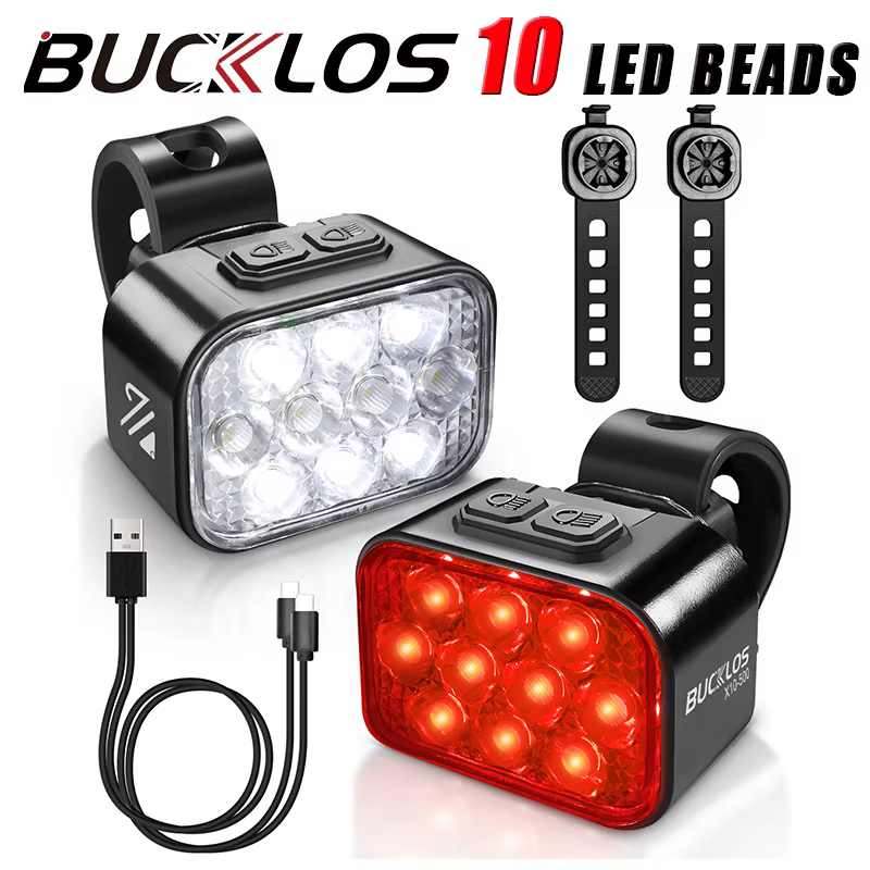 BUCKLOS feu arrière de vélo feu avant 1100mAh LED COB lampe