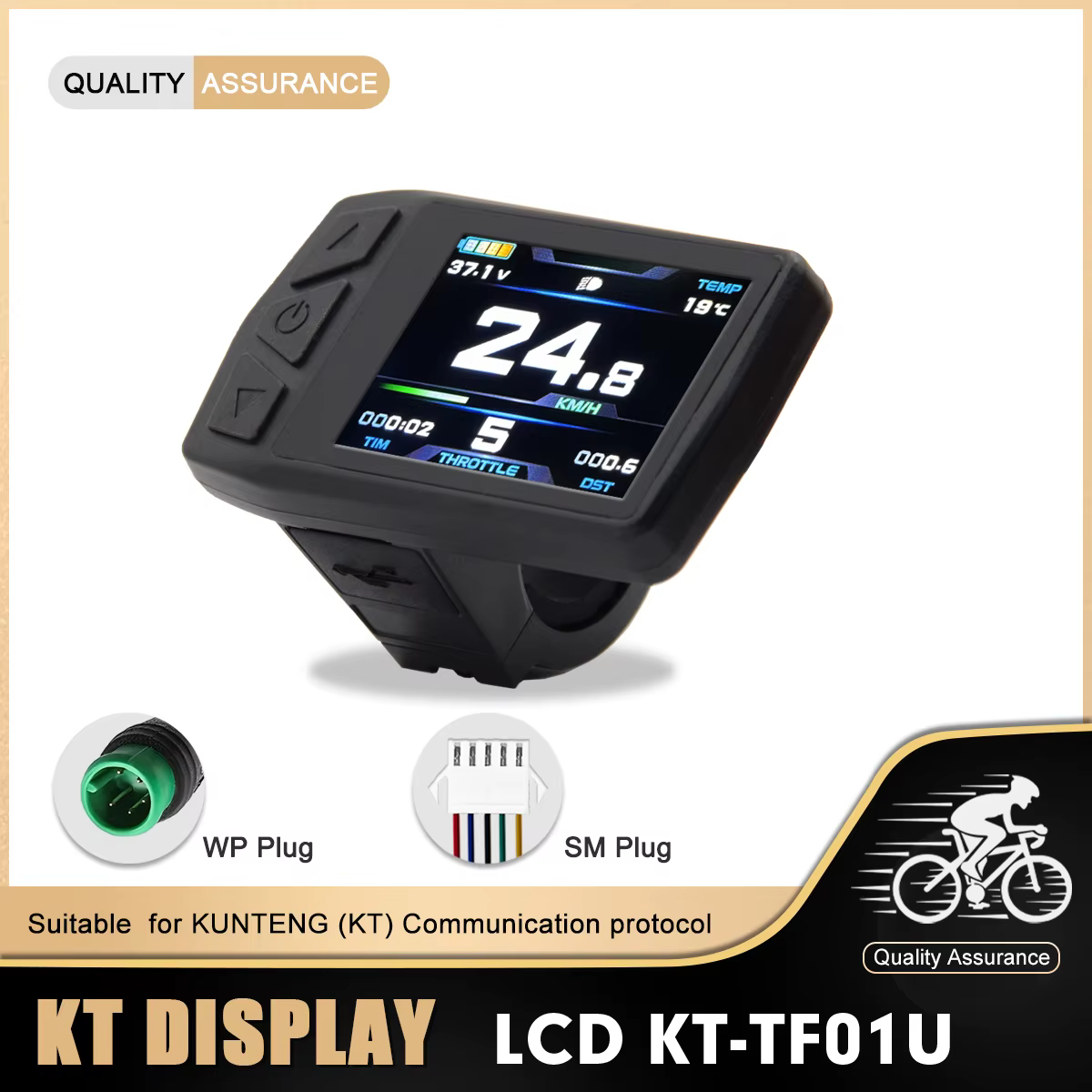 Afficheur pour vélo électrique ebike KT-TF01U 24V36V48V SM/prise étanche (avec USB) compatible avec le contrôleur KT