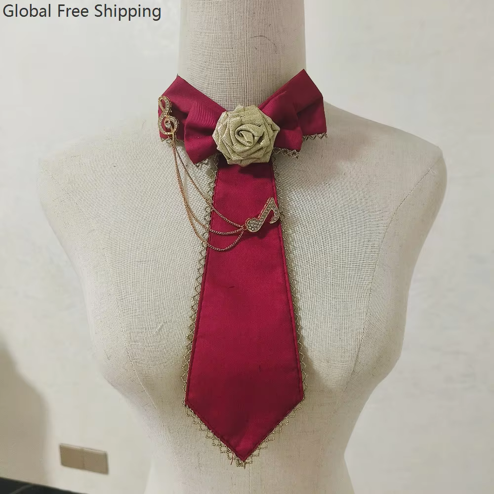 Cravate gothique lolita, cravate à rose, croix médiévale, accessoires de cosplay gothique, style punk pour femmes, col détachable, accessoire d'uniforme JK