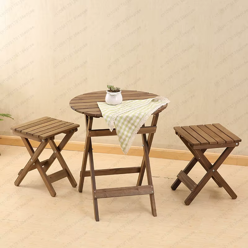 Table pliante d'extérieur, portable, pour stand, ensemble décontracté de table et chaises en bois pour balcon