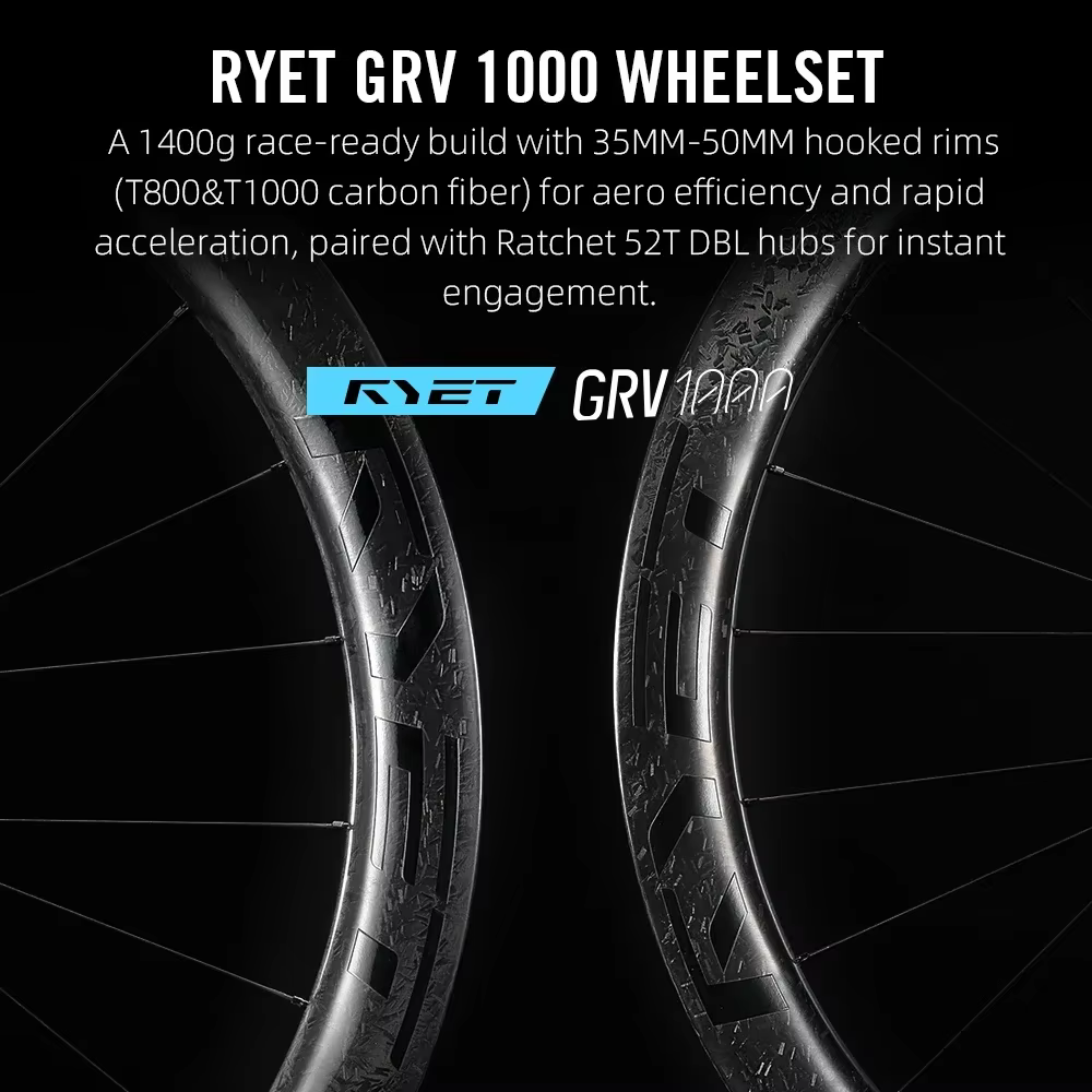 Jeu de roues en carbone RYET 1280g pour gravier