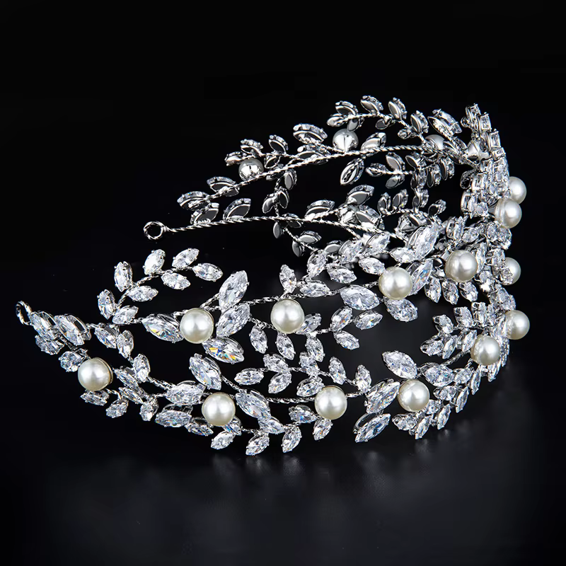 Accessoires pour cheveux de mariage, bandeau de mariée, diadèmes en cristal CZ, perles, diadèmes et couronnes de mariée élégantes, couvre-chef pour fête d'anniversaire pour femmes