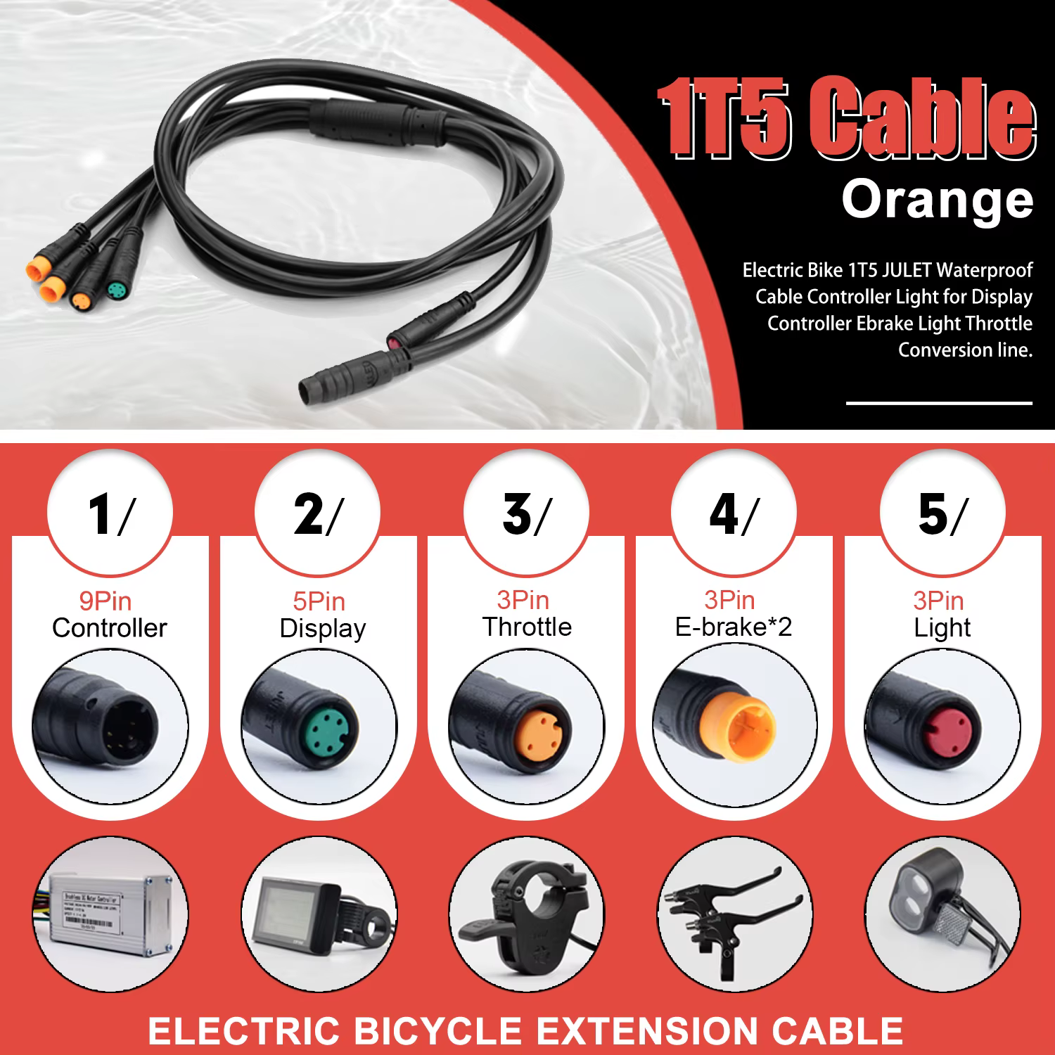 Contrôleur de vélo électrique KT 36V 48V 14A 26A 30A 35A étanche pour moteur brushless 250W-1500W 1T5 3 broches avec