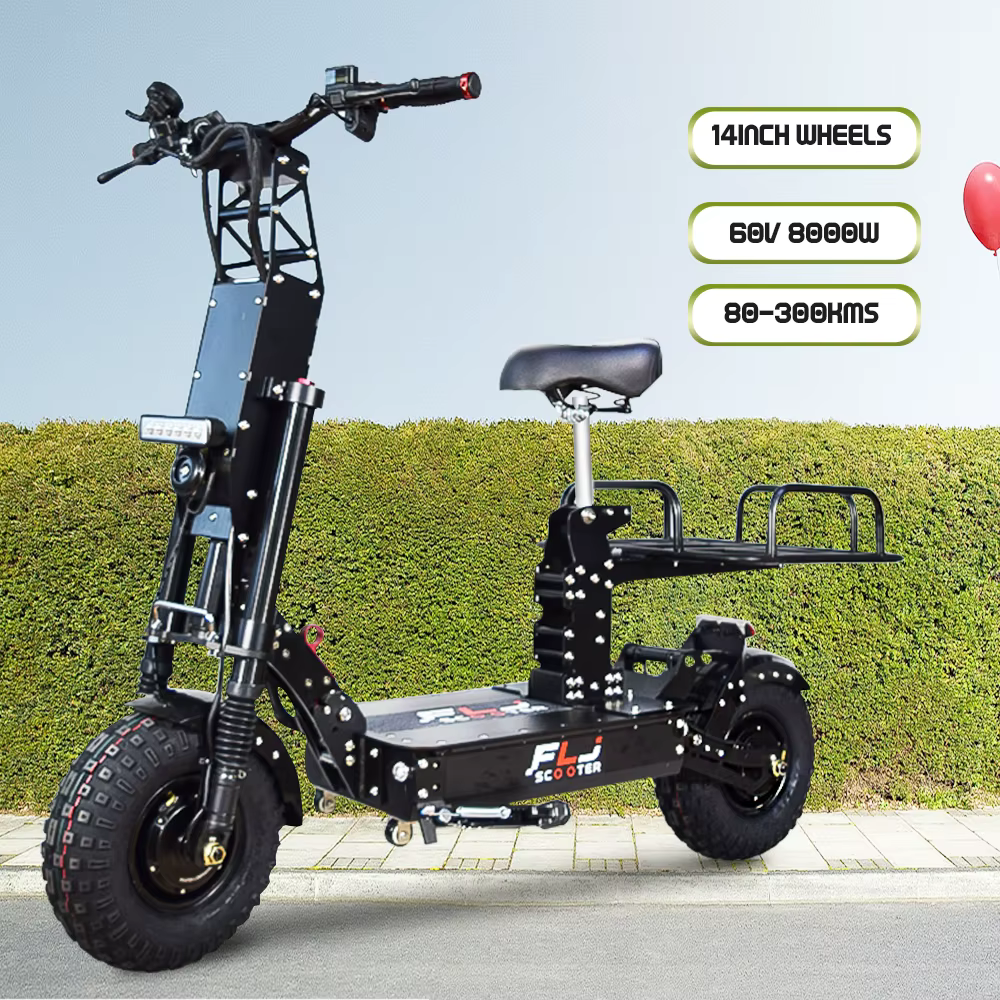 FLJ K14 14 pouces 8000W 60V gros roues skateboard scooter électrique avec poignée courte vitesse rapide 58MPH