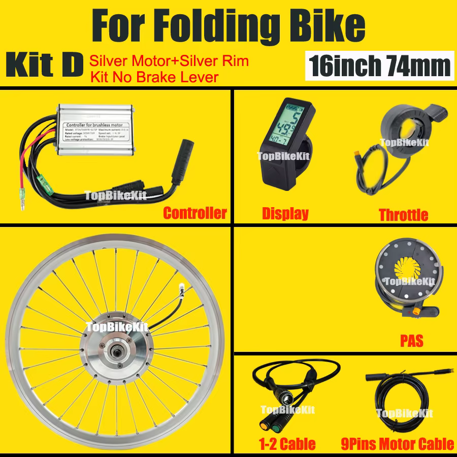 Moteur de moyeu avant 74 mm TBK-74AD 36V/48V 250W à 28 trous pour vélo électrique pliant 16 pouces