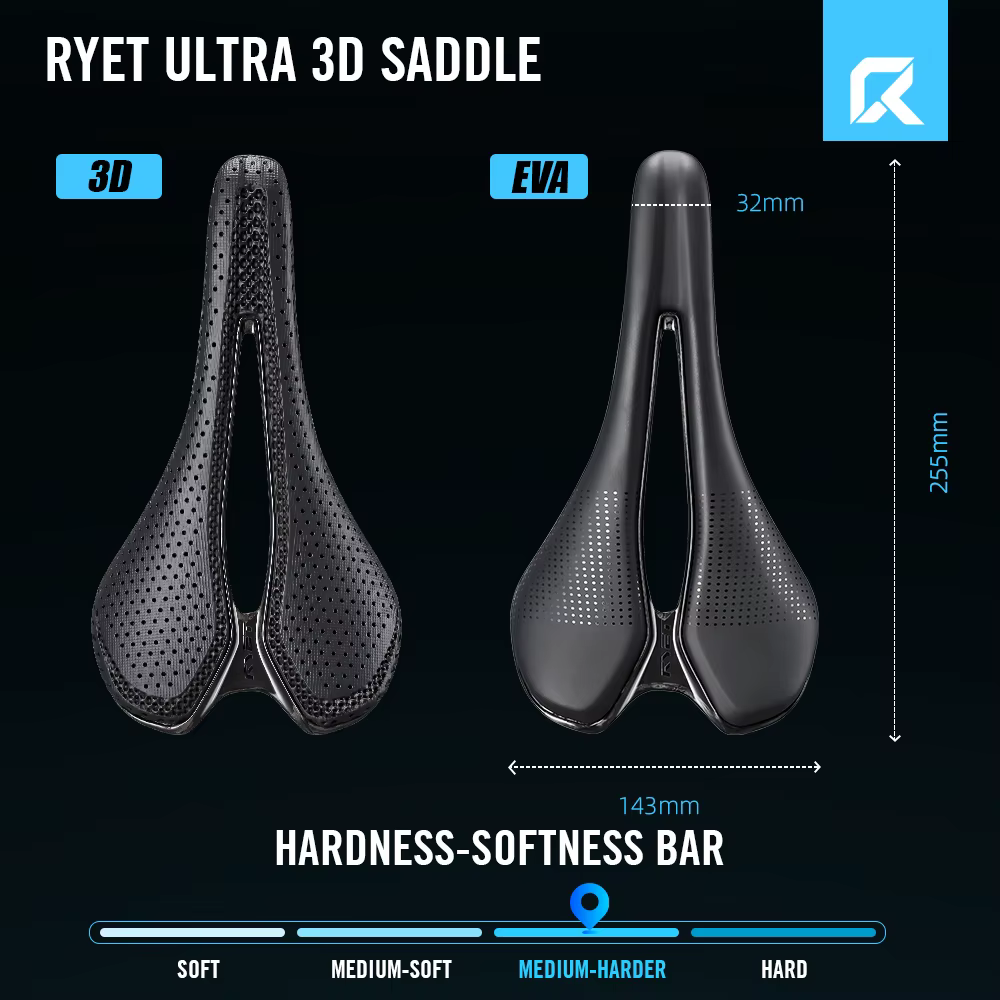RYET 12K selle entièrement en carbone impression 3D 122g pour Triathlon route vtt gravier vélo léger siège de cyclisme Surface EVA 7x9mm
