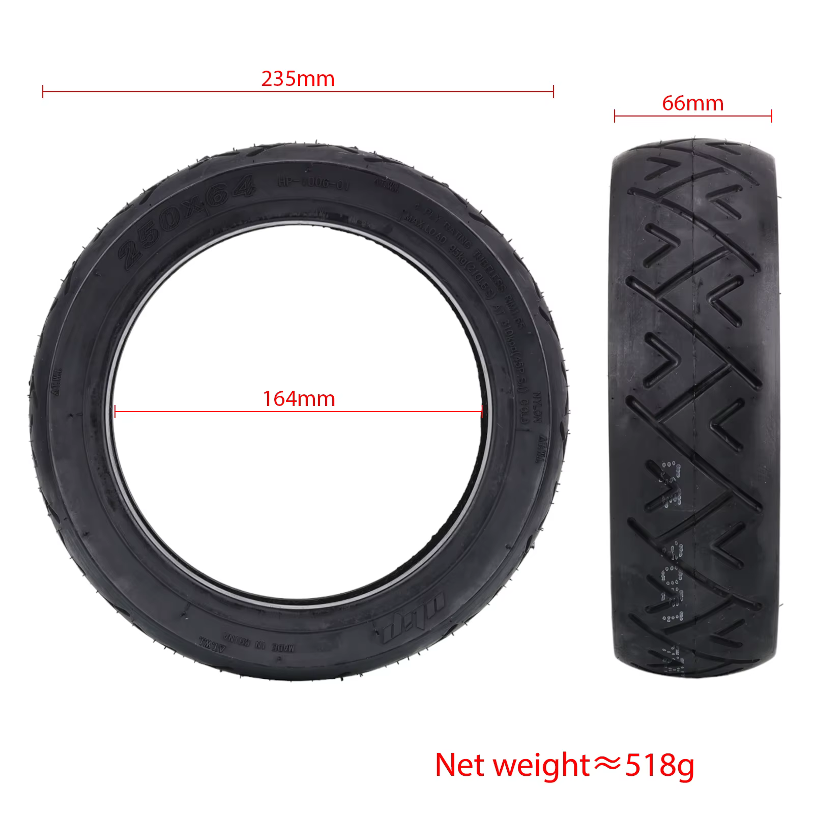 Pneu tubeless Ulip City Road 250*64 pour trottinette électrique Xiaomi 4 Ultra 4 Lite 10 pouces 250x64