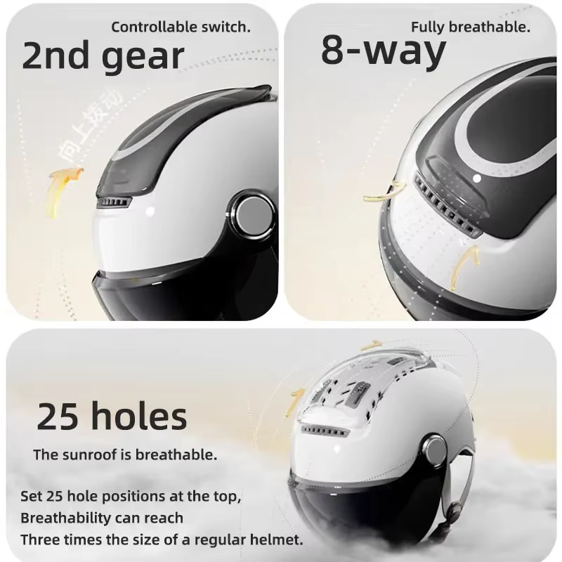 BIBEE 2.0 vélo électrique moto casque été respirant Jet Scooter demi-casques hommes femmes double lentilles 3/4 casques à visage ouvert