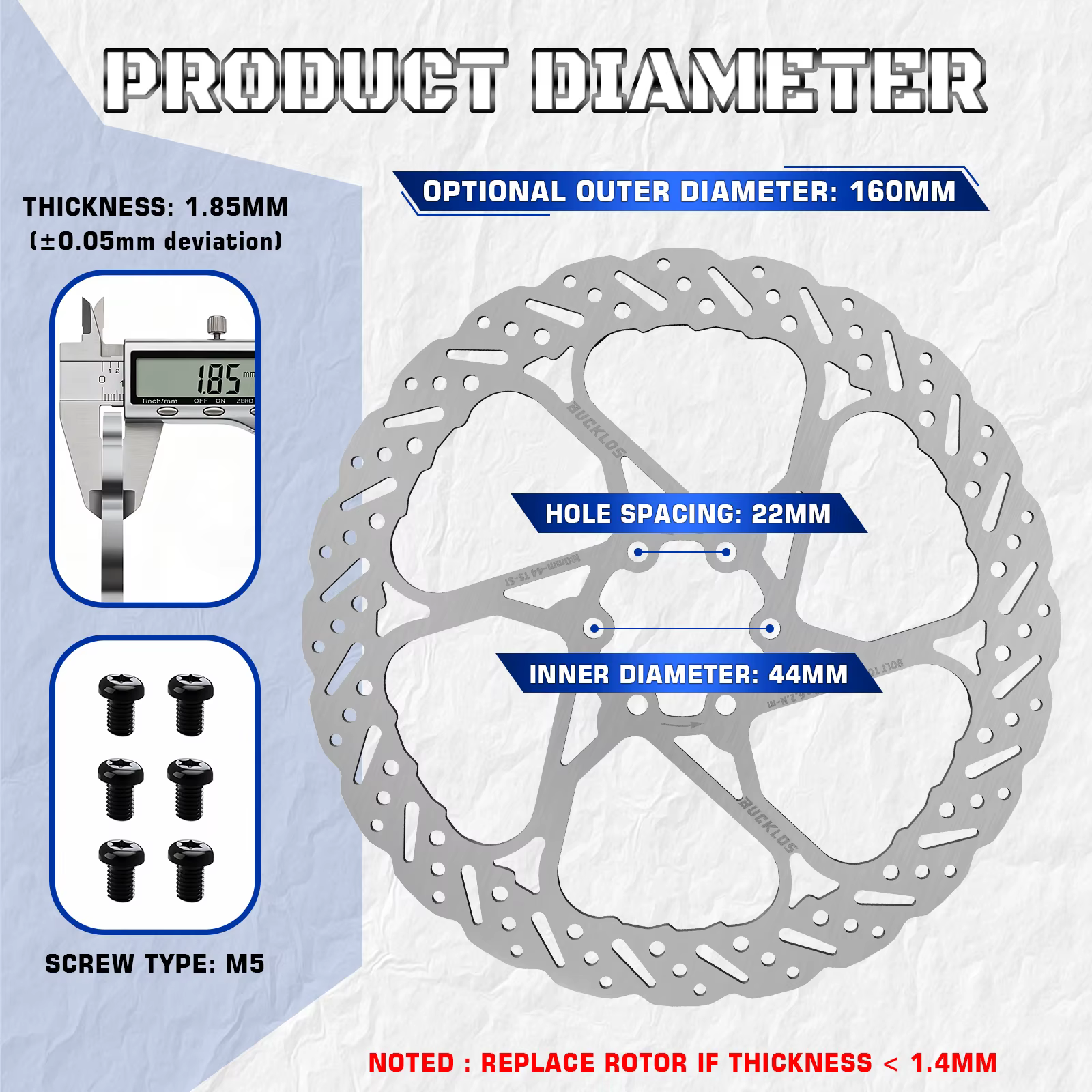 Rotor de frein à disque de vélo BUCKLOS 140 mm 160 mm 180 mm 203 mm