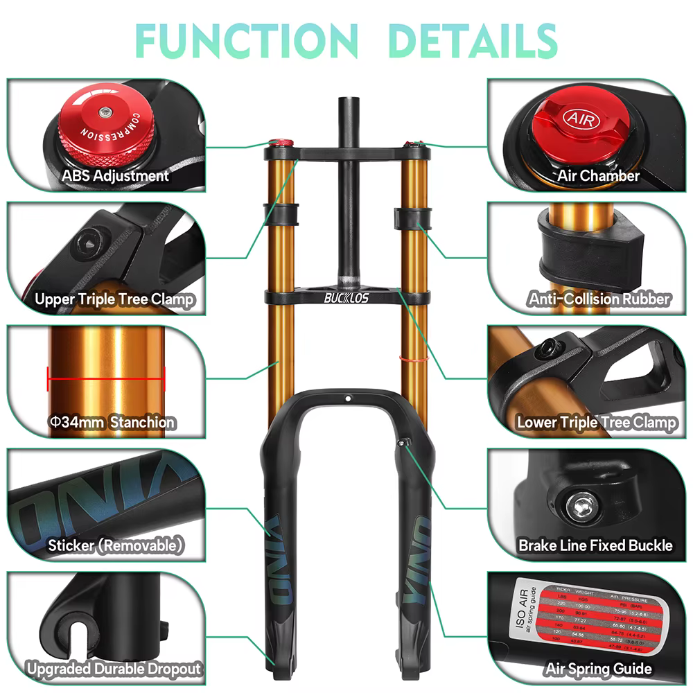 BUCKLOS 20*4.0 fourche de vélo Double épaule