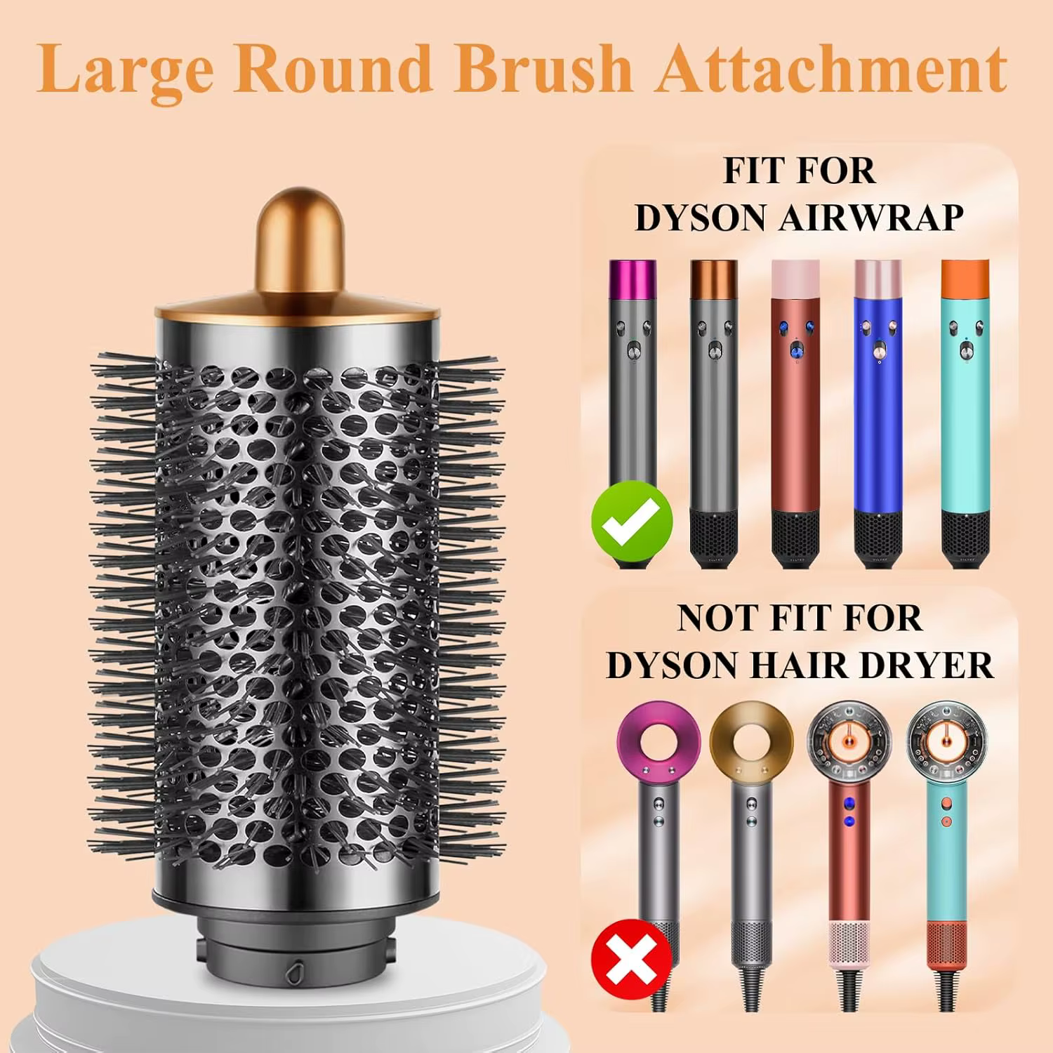 Grande brosse volumisante ronde pour accessoires Dyson Airwrap, Nickel/cuivre, volumateur ovale plus grand pour un style moelleux