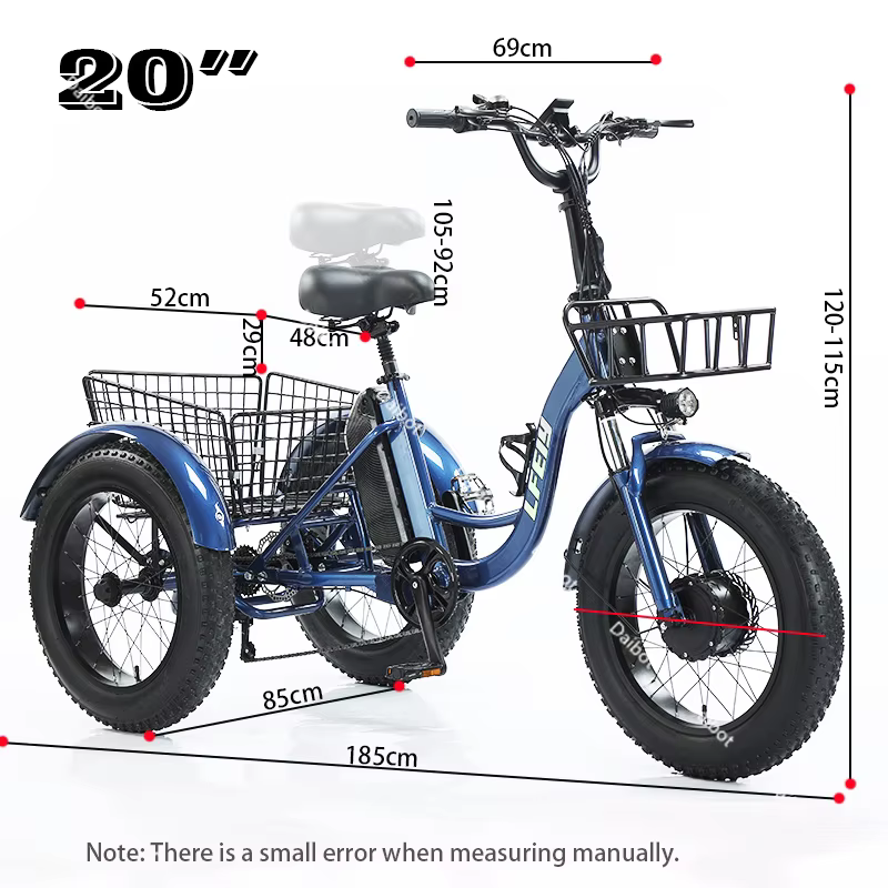 Nouveau 3 roues gros pneu adulte vélo électrique femmes ville 500W 20 pouces famille Cargo Tricycle
