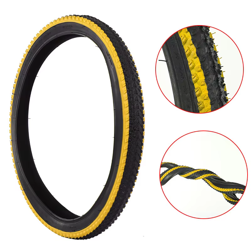Pneu extérieur noir pour VTT 20/22/24/26 pouces avec bord jaune/bleu/rouge/vert/blanc