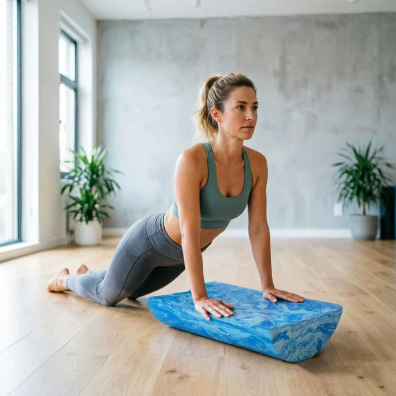 Ensemble support pratique tapis avec articles rembourrés marbrés bleus pour Pilates, routines d'étirement, du corps