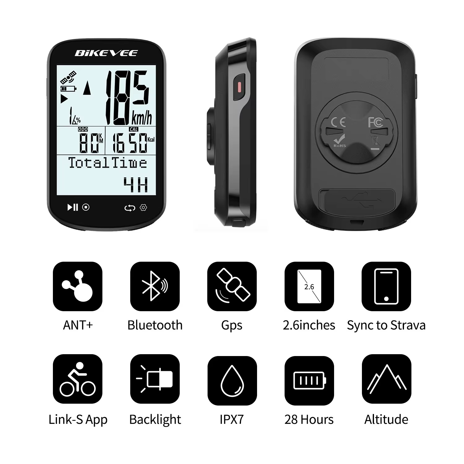 Ordinateur de vélo sans fil Bluetooth 5.4 & ANT+ Link-S App