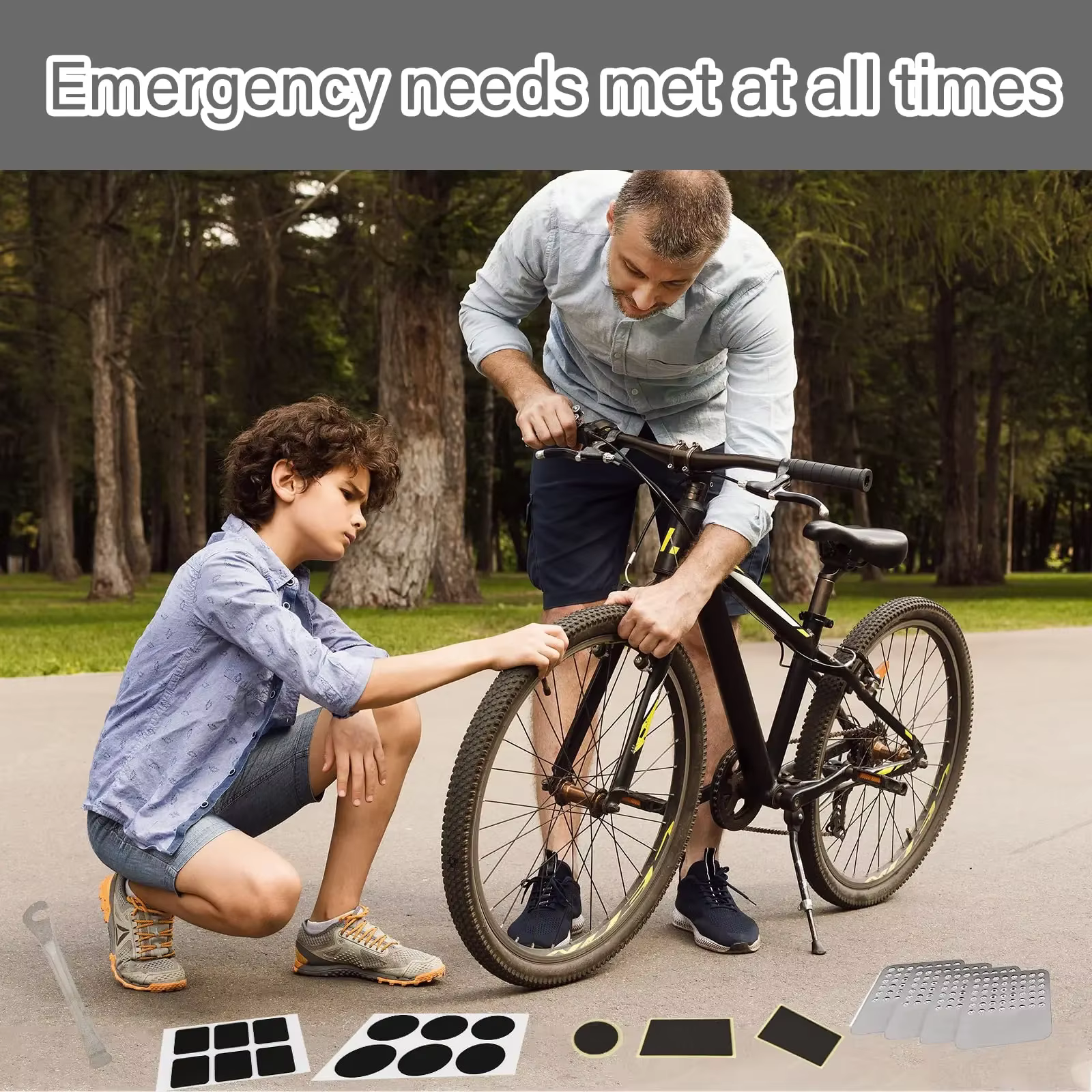 Kit de réparation de pneus de vélo – Étui portable avec patchs et outils pour vélos