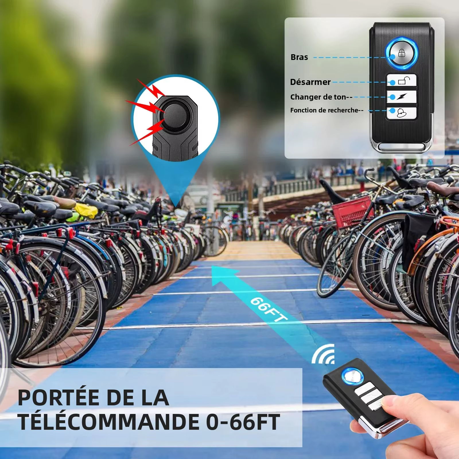 ELECTOP alarme de vélo 113dB antivol sans fil Vibration télécommande