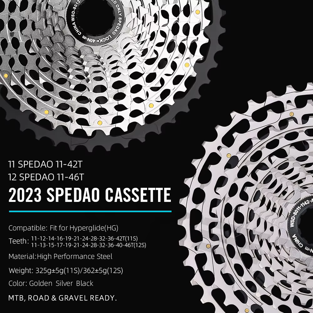 Cassette de vélo de route et VTT SPEDAO 2026 12S 11-46T 11S 11-42T Super Légère 325g en Acier CNC pour moyeu HG Pièces de cyclisme