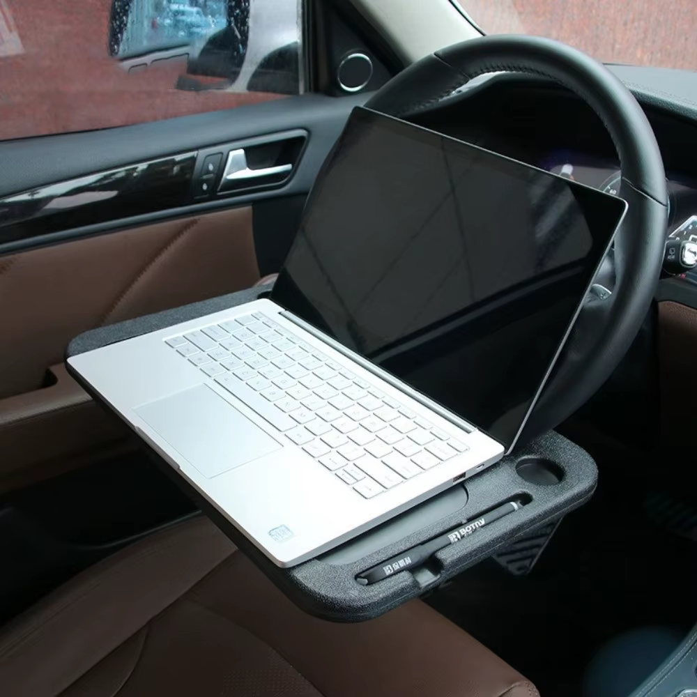 Nouveau bureau portable pour voiture en ABS, facile à installer, surface de travail, table de repas pour voiture, grande taille, support de fixation, plateau à café, pour travailler en déplacement