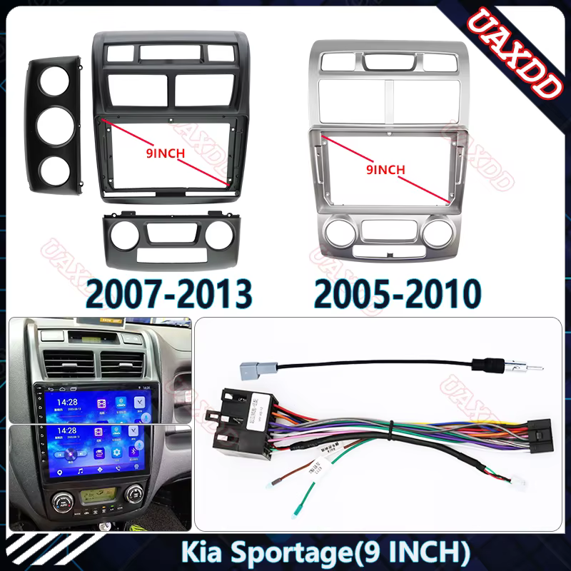 Pour Kia Sportage, autoradio MP5 DVD Android 9 pouces avec écran multimédia, lecteur vidéo, câbles, faisceau et cadre pour climatisation manuelle ou automatique