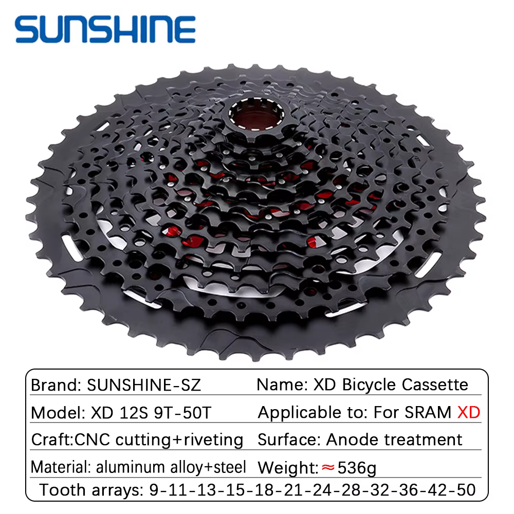 SUNSHINE XD Structure vélo Cassette 12 vitesses 9T-50T noir VTT roue libre 12V pour Sram XD