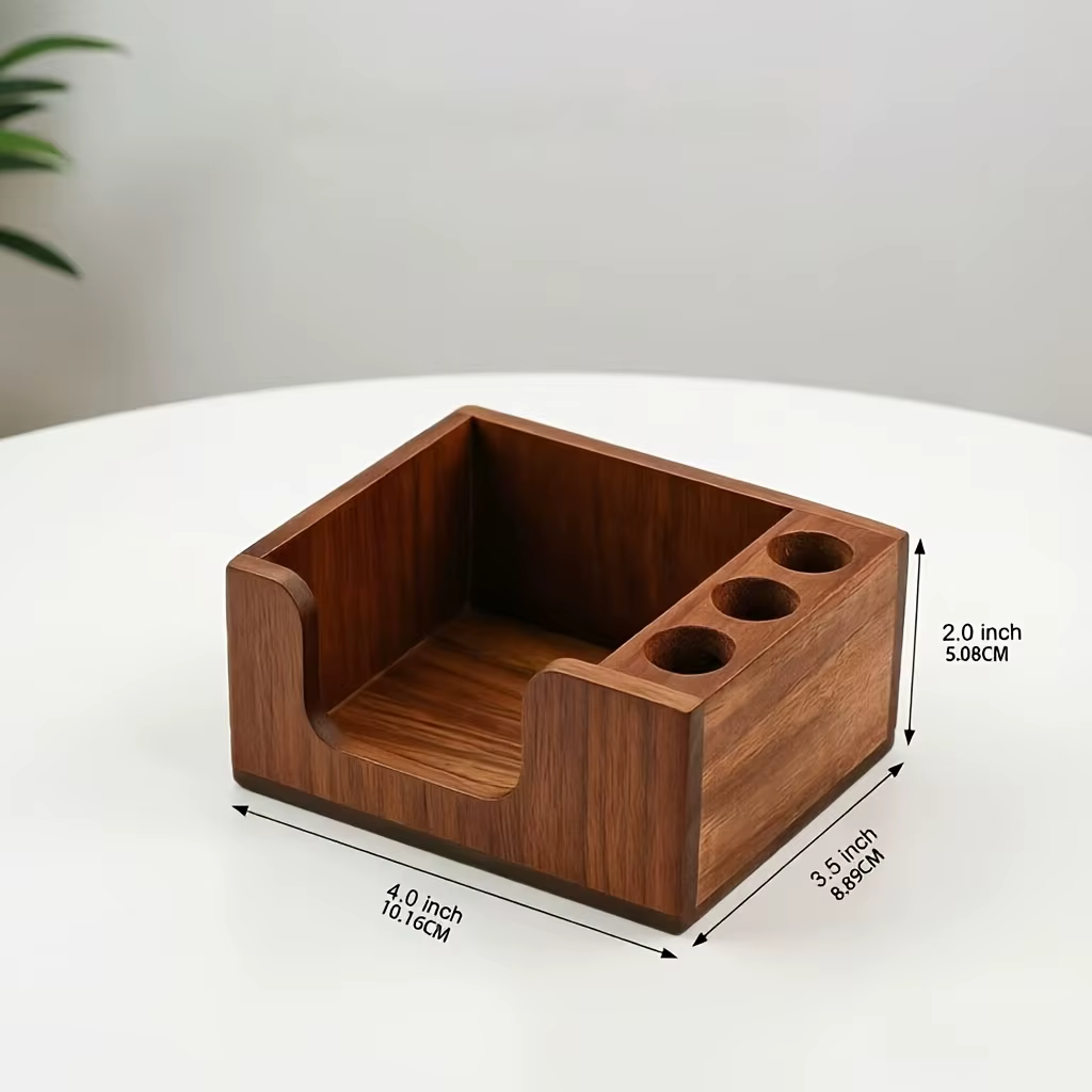 Organisateur de bureau en bois naturel avec porte-stylos, multi-compartiments pour fournitures de bureau. Décoration simple, cadeau idéal pour son espace de travail.