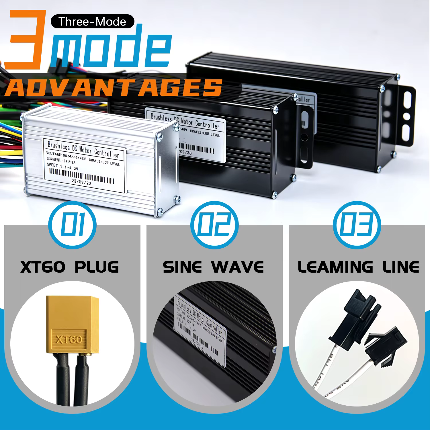 Contrôleur de moteur sans balais à onde sinusoïdale pour vélo électrique 24/36/48V 250W-1000W 17A 26A 30A avec écran