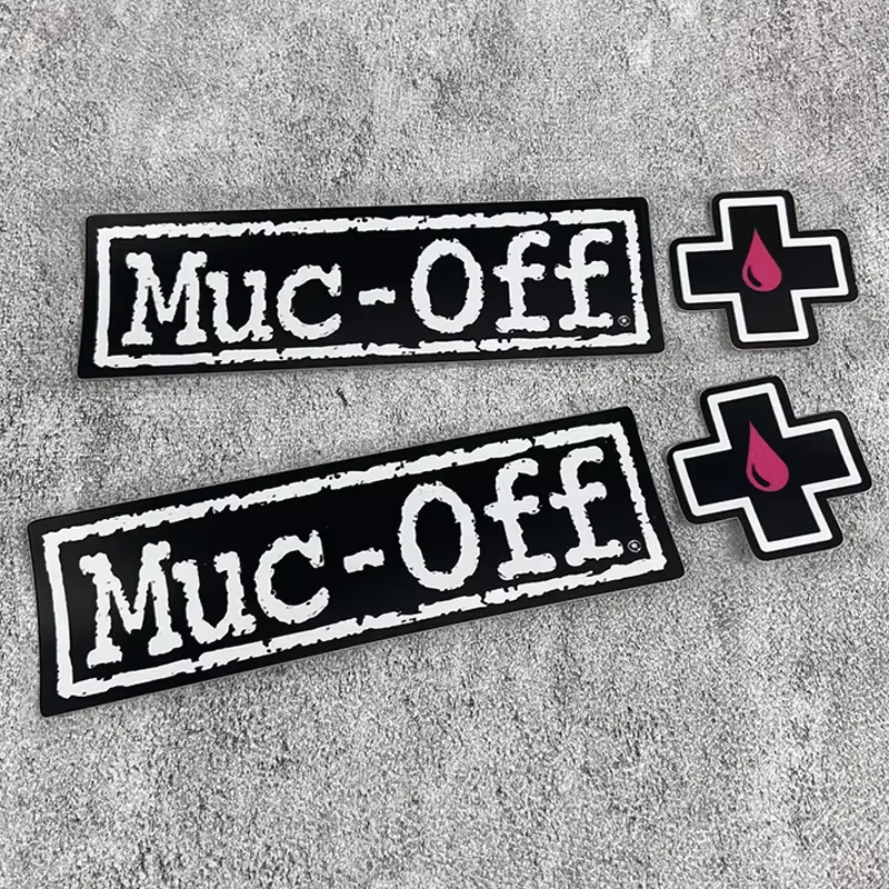 1PC Muc - Off Brand Decals - Ensemble d'autocollants avec logo "Muc - Off" et icônes de gouttelettes croisées