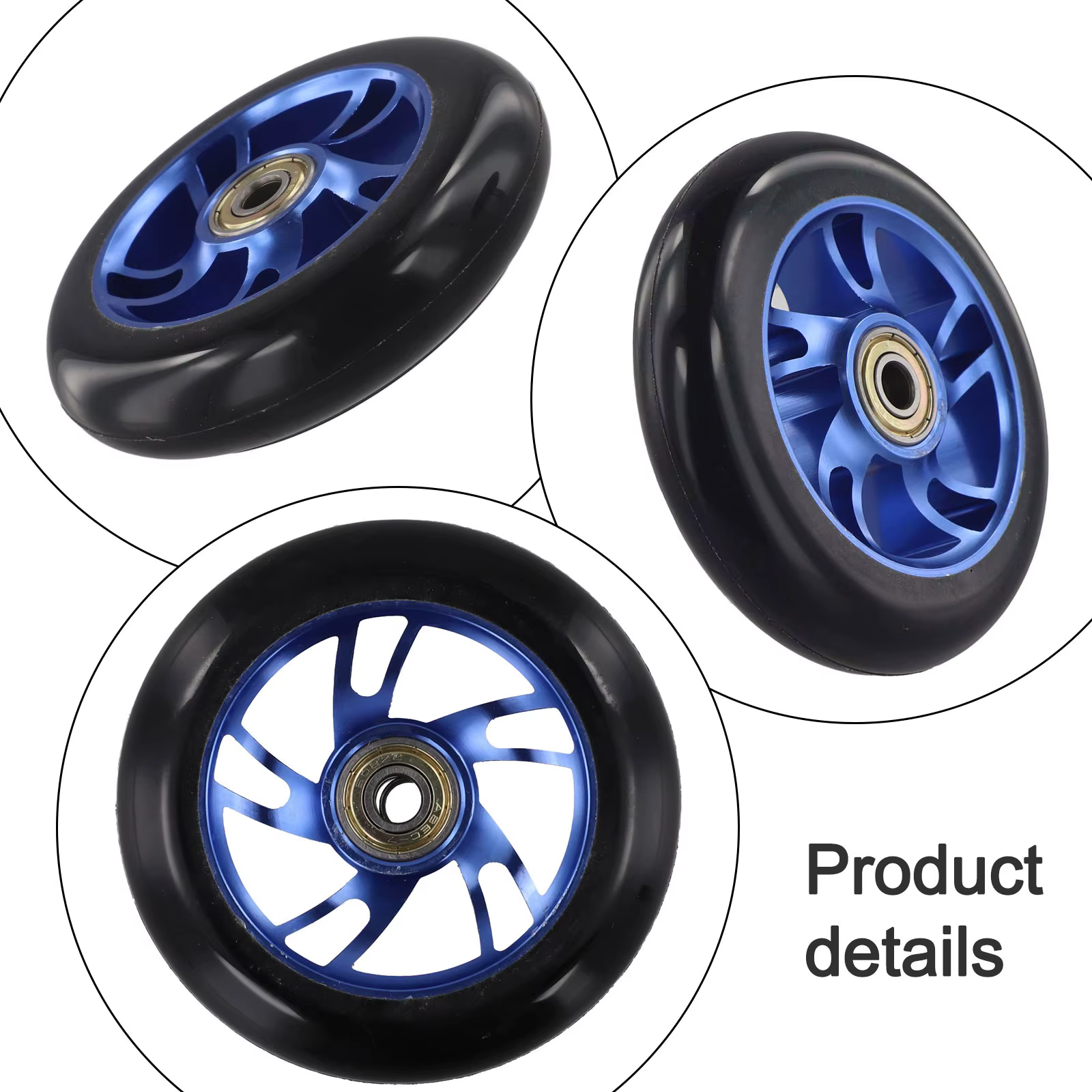 2 roues de trottinette acrobatique bleues de 100 mm avec moyeu en alliage d'aluminium