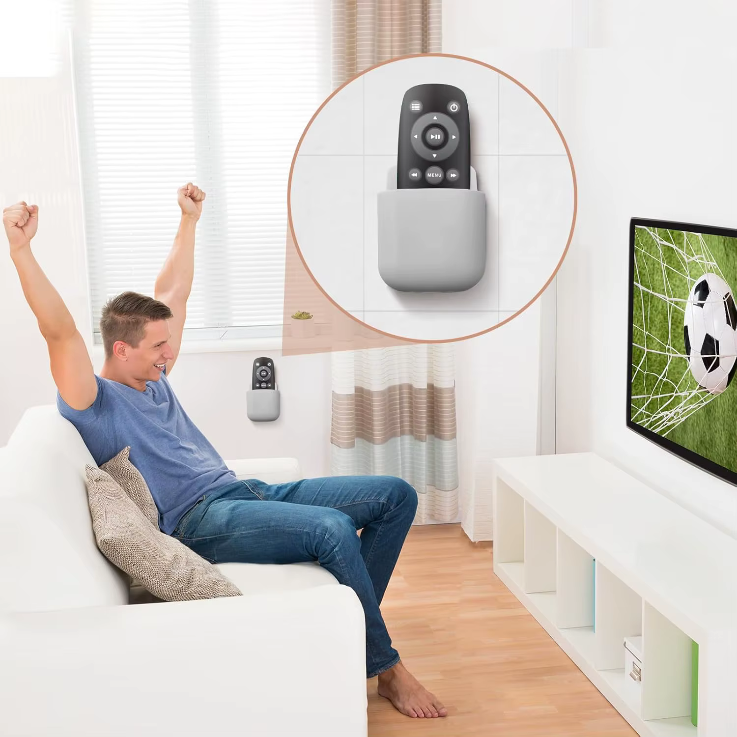 Boîte de rangement murale, support de prise de téléphone portable, support de télécommande, étui organisateur de rangement pour climatiseur TV