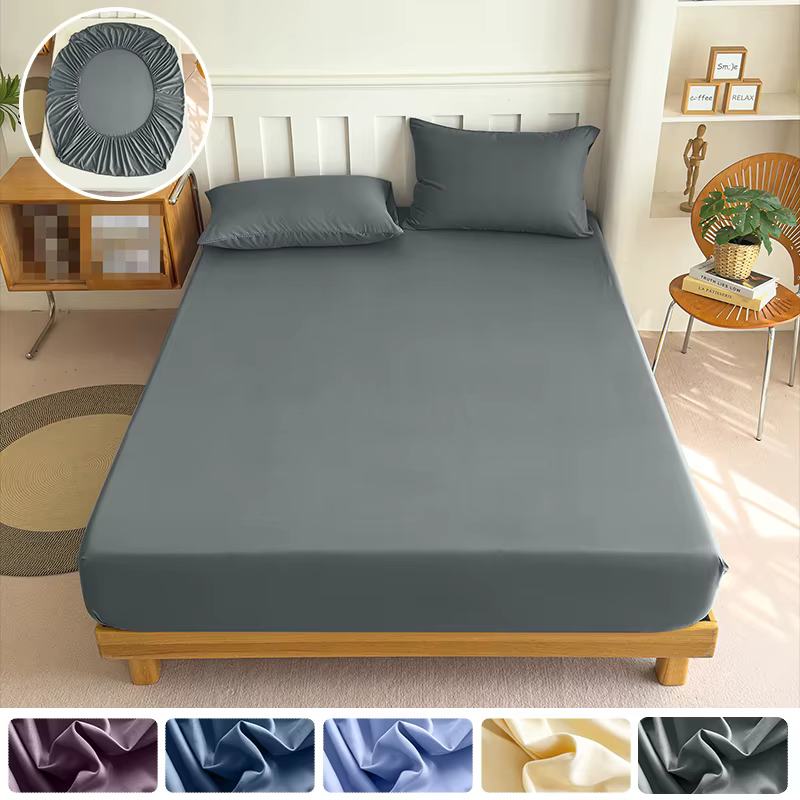 Drap-housse 90/120/150/180x200 avec bande élastique, couleur unie, protège-matelas, pour lits simples, doubles et king size, en polyester