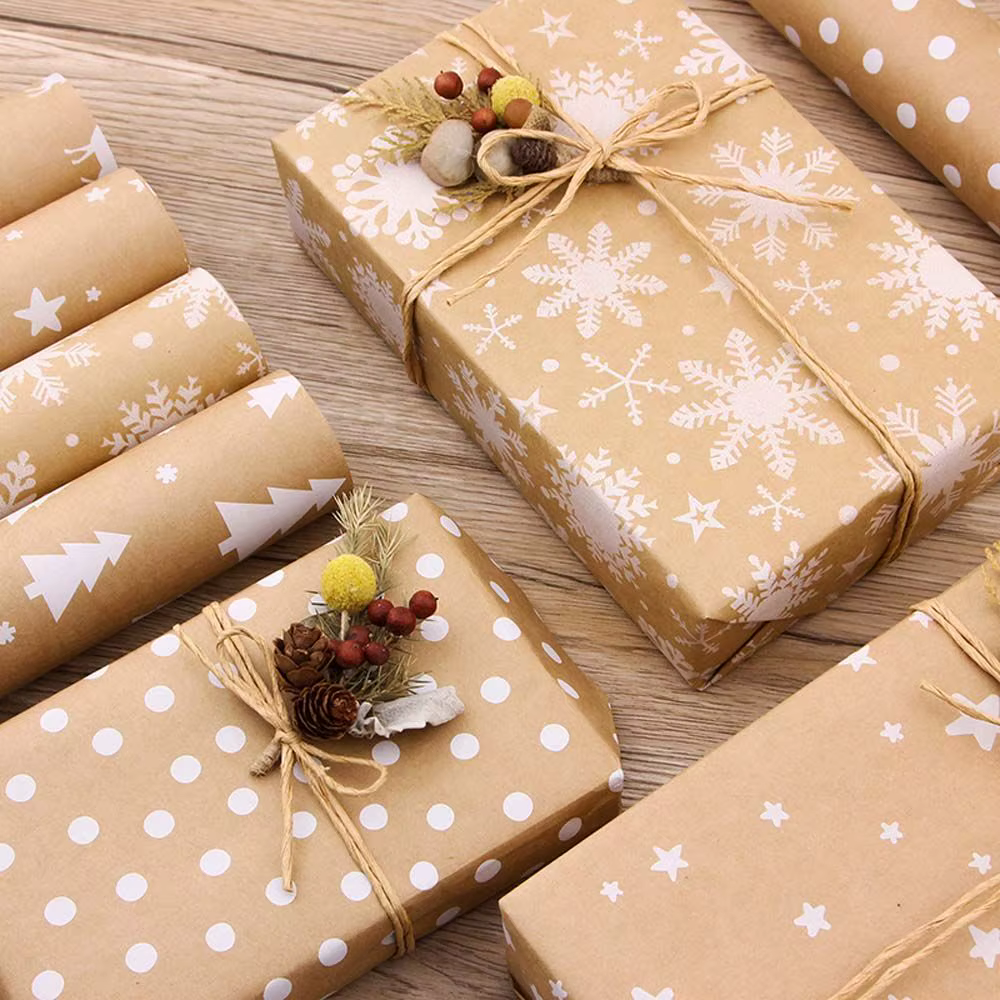 DIY 44x100cm Papier d'emballage de Noël et du Nouvel An avec motifs flocons de neige, fournitures de fête, scrapbooking, emballage cadeau