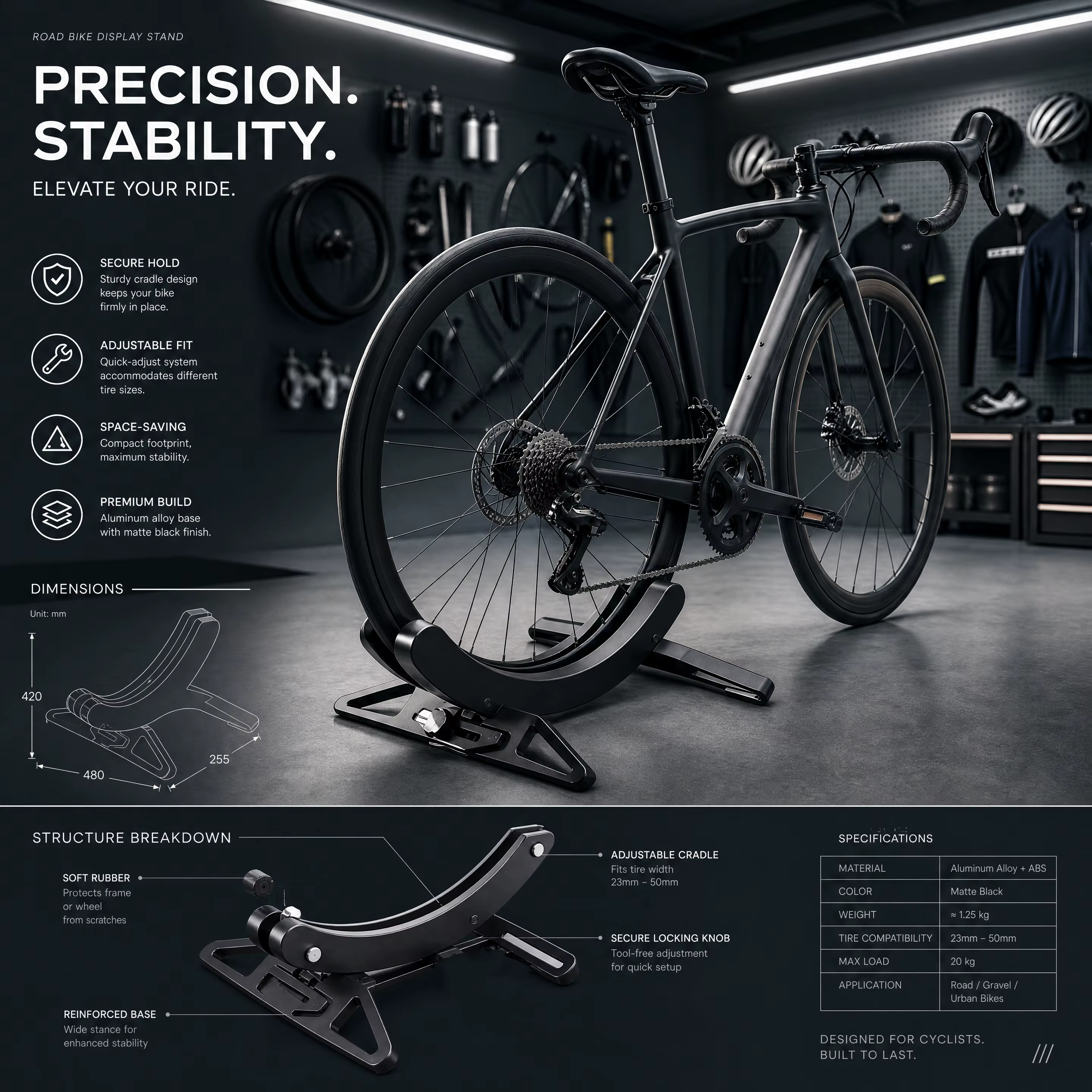 Support de stationnement de vélo réglable
