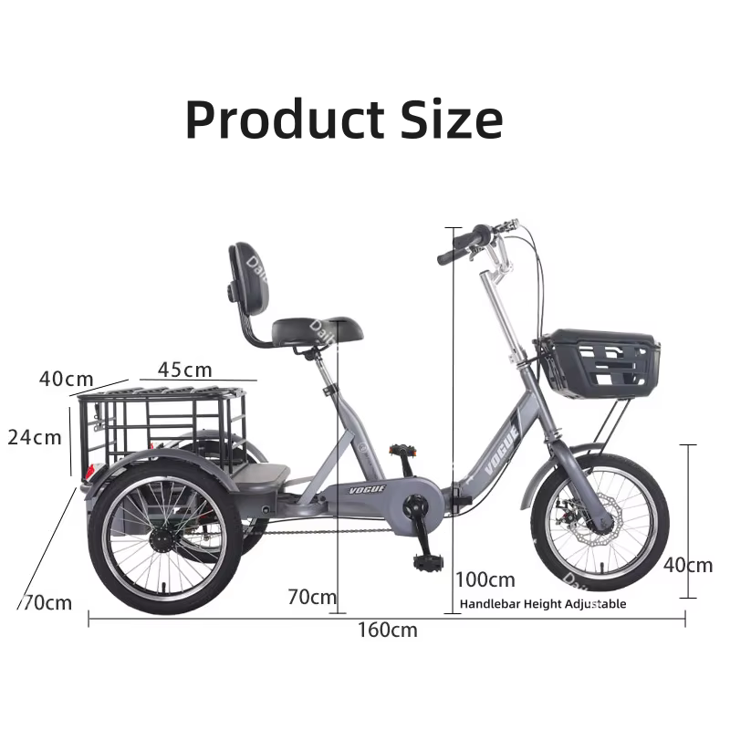 Tricycle électrique Cargo pliant longue portée avec panier tout Terrain adulte pour la famille 400W vélo