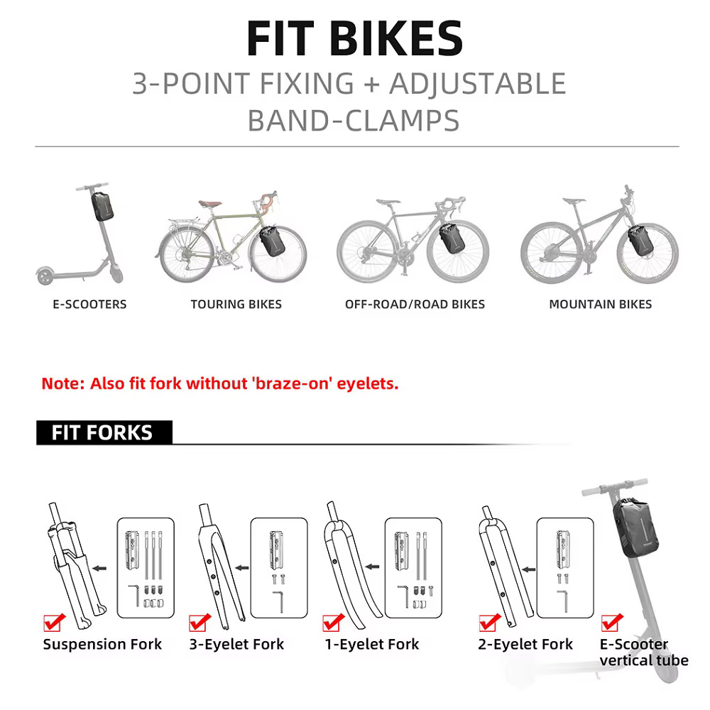 Bal inowalk-Sac de vélo étanche pour fourche à dégagement rapide, sacoche avant pour scooter électrique, accessoires de vélo, 4-6L