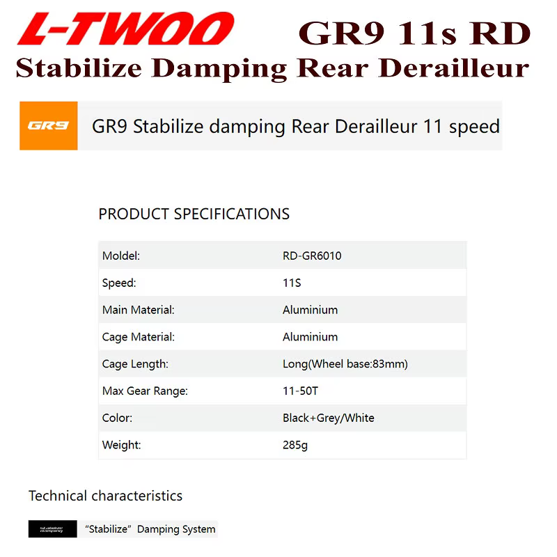 LTWOO hydraulique 11s GR9 1X11 vitesse gravier vélo GR9 dérailleur arrière GR9 1x11S