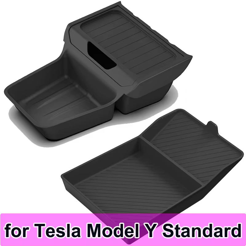 Accessoires pour Tesla Model Y Standard 2026 : Organisateur de console centrale, boîte de rangement pour accoudoir, plateau de rangement, tapis de protection