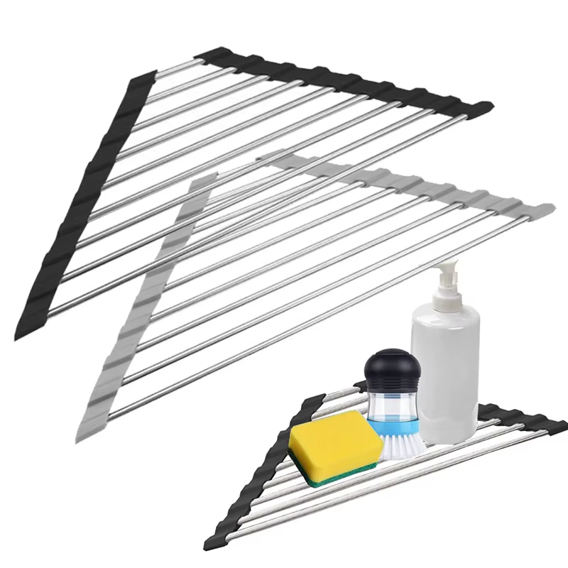 Triangle Roll-Up Vaisselle vaccage T1 pour Évier Coin Pliable En Acier Inoxydable Caddy Éponge Étagère Support Cuisine Proximité