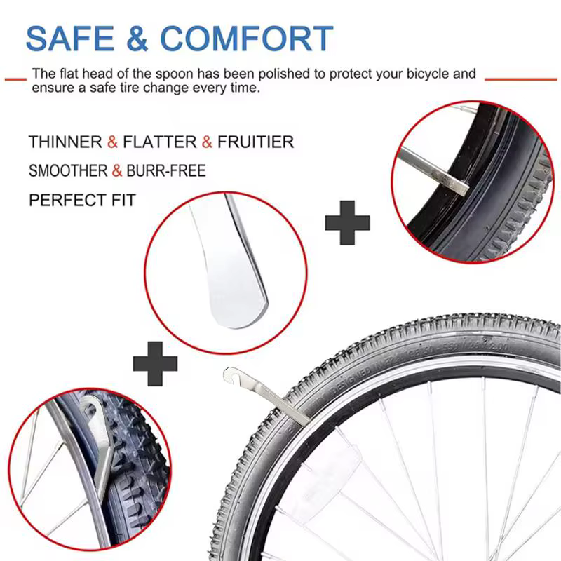 Lot de 3/6 leviers de pneu de vélo en acier inoxydable, outil de démontage de roue pour VTT et vélo de route, levier de démontage de pneu de vélo, outil de réparation